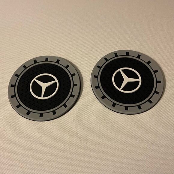 Mercedes logo cup Coasters in black and gray Set of 2 NWT - Picture 6 of 8